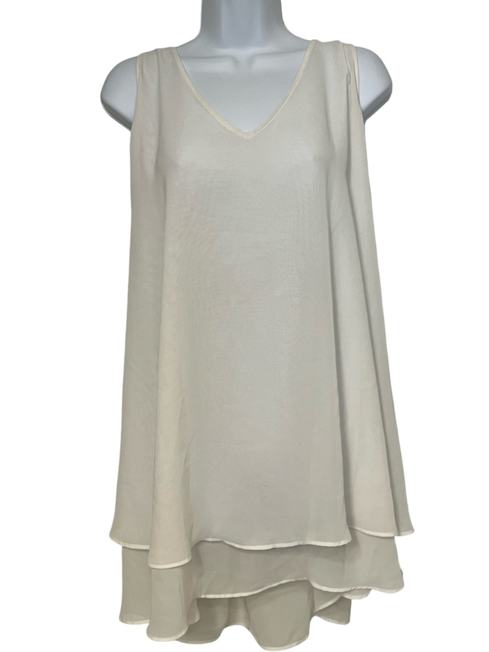 Lane Bryant Cream Sleeveless Layered V-Neck Midi Dress